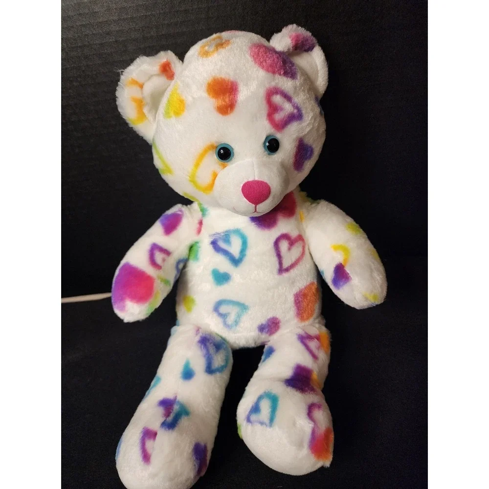 Build-A-Bear Workshop Rainbow Hearts White Teddy Bear Plush 1071040 15 inch